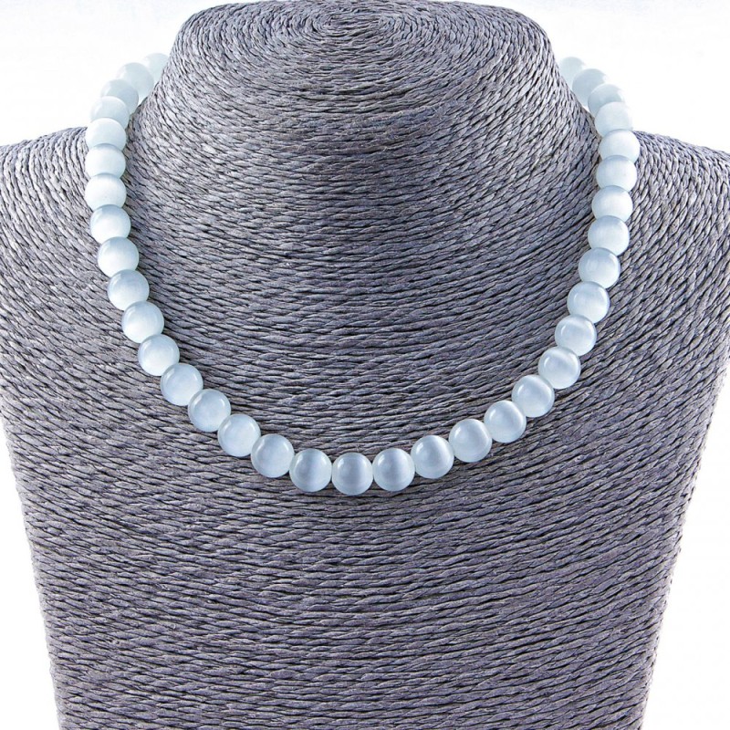 Cat's Eye Bead Ball 10mm in Grey, 40cm Length