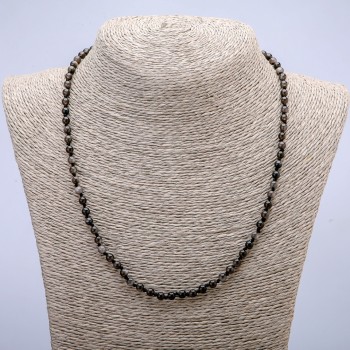 Necklace of natural gemstone Silver Obsidian smooth bead, diameter 4mm, length 45cm+