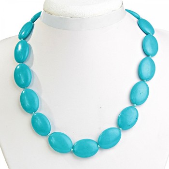 Blue Turquoise Necklace Oval 18×24mm, 46 cm length
