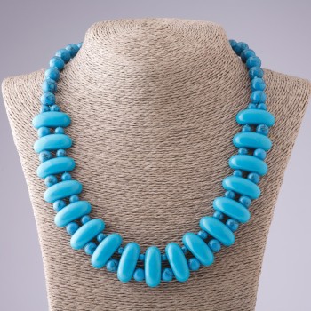 Cleopatra Necklace Turquoise Blue Bead Chain 10×25 mm and 10 mm Round Bead L50cm
