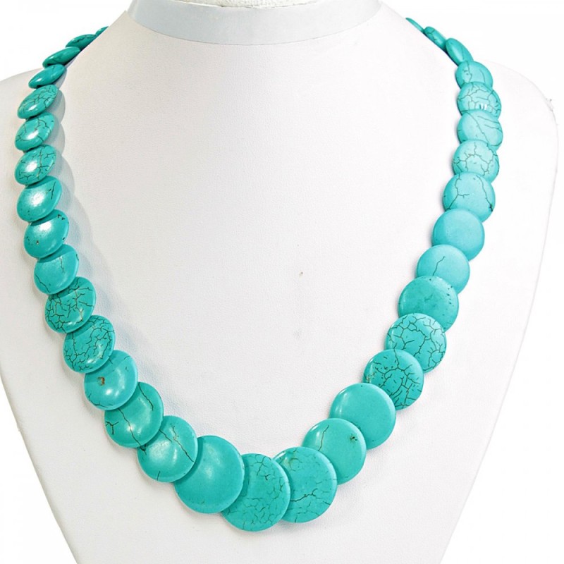 Turquoise necklace with veining coin pendant 10-25mm, 50cm length