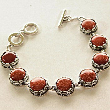 Clearance. Aventurine Bracelet "Golden Sand" setting "fang" round stones 7 pcs. 15 and 14 mm, length 18-21 cm