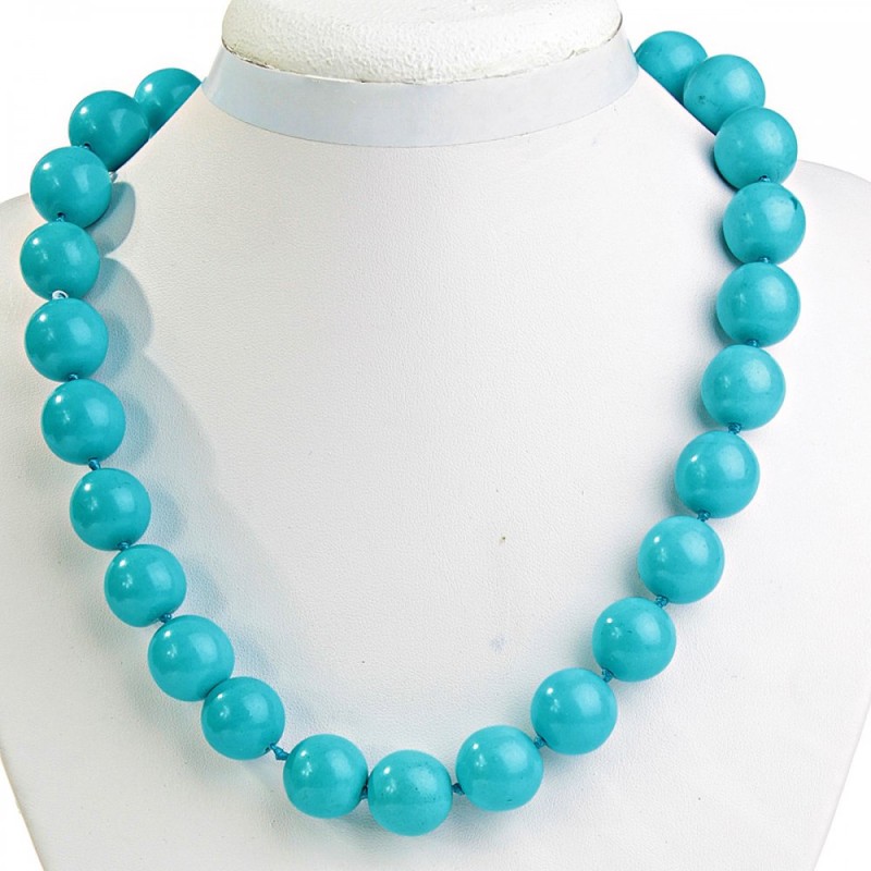Blue Turquoise bead necklace ball 16mm, length 48cm