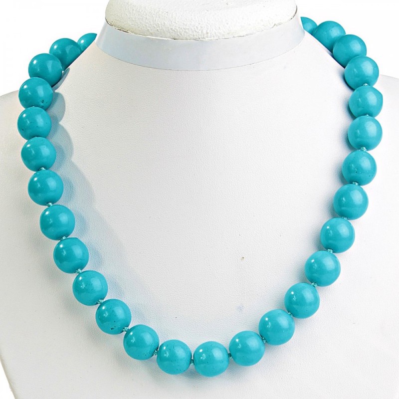 Blue Turquoise Bead Necklace 14mm Ball, 49cm Length
