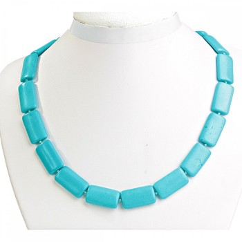 Blue Turquoise Rectangle Beads Necklace 14×25mm, 49cm length