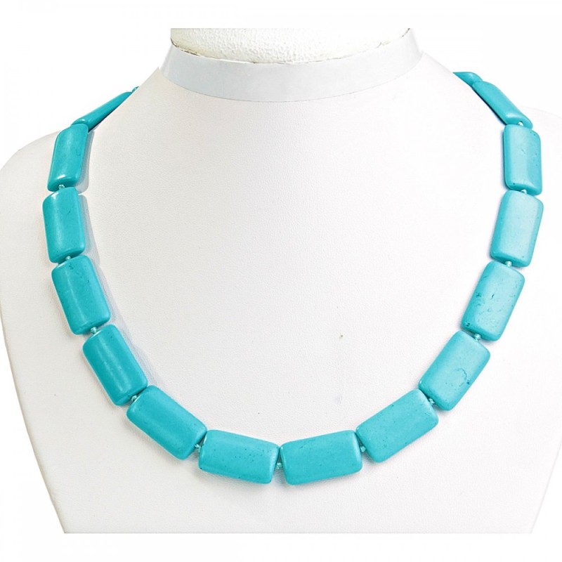 Blue Turquoise Rectangle Beads Necklace 14×25mm, 49cm length