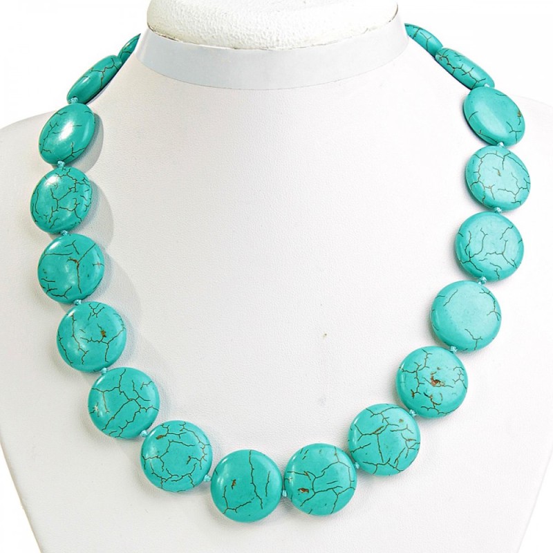 Turquoise Beads with Veins Coin 22mm, length 48cm