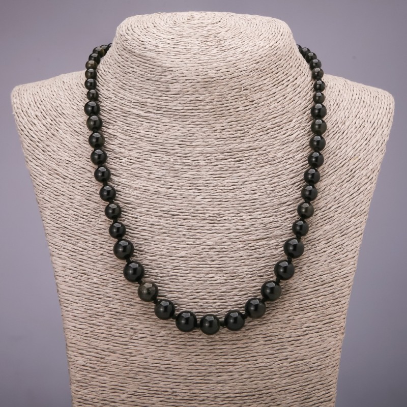 Natural Stone Necklace Sunstone Obsidian Smooth Bead Necklace, diameter 6-10mm, length 50cm