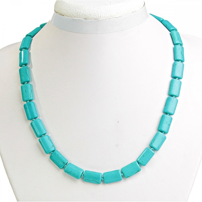 Turquoise Beads with Veins Rectangle 10x15mm, length 48cm
