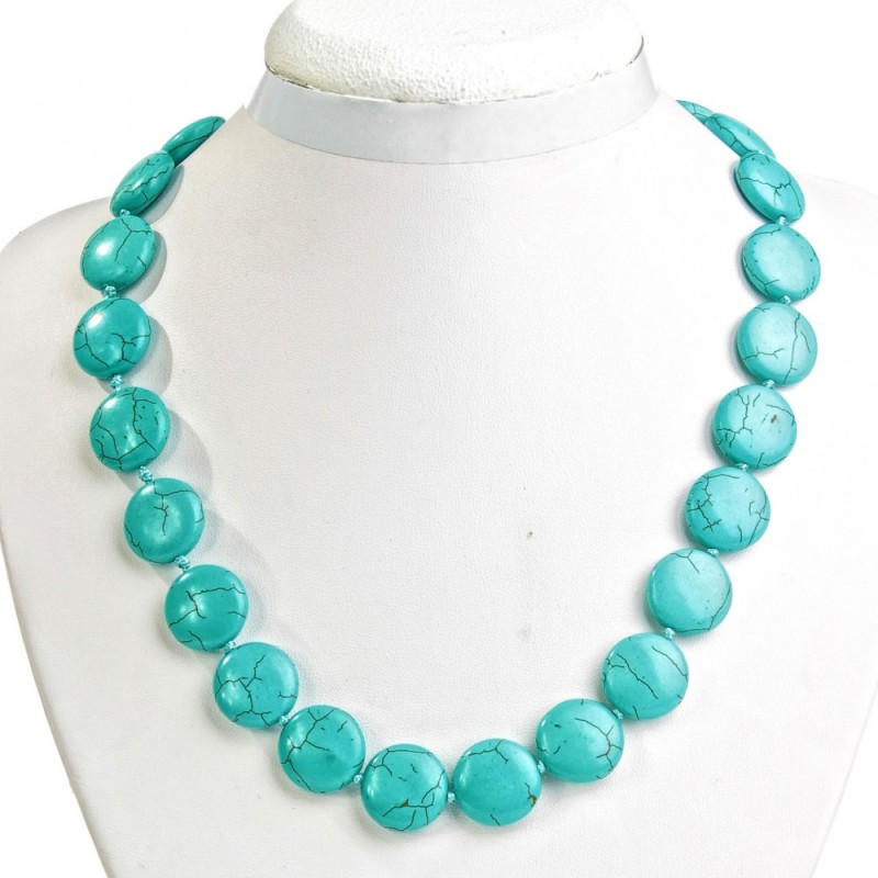 Turquoise Beads with Veins Coin 20mm, 49cm length