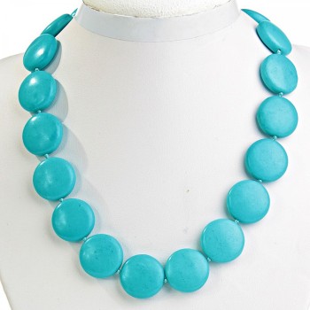 Blue Turquoise Necklace (individual) Coin 22mm+, length 45cm+
