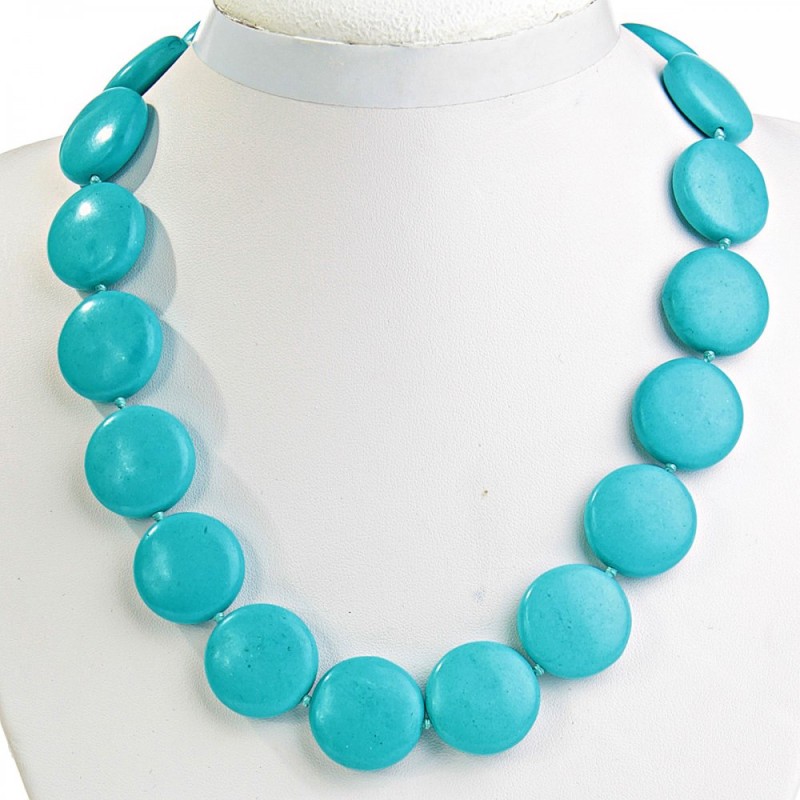 Blue Turquoise Necklace (individual) Coin 22mm+, length 45cm+