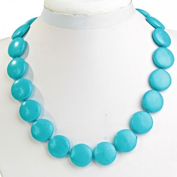 Blue Turquoise Bead Necklace (single) Coin 20mm, length 46cm