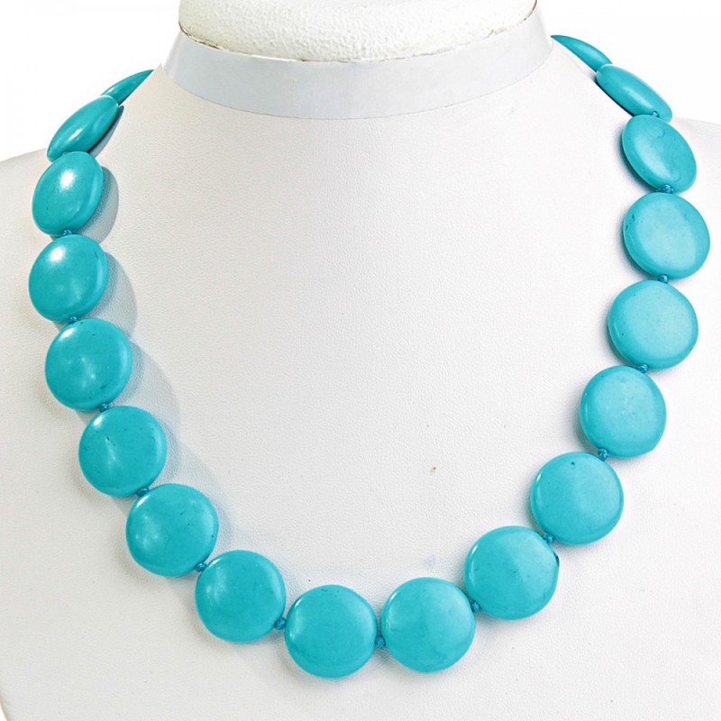 Blue Turquoise Bead Necklace (single) Coin 20mm, length 46cm