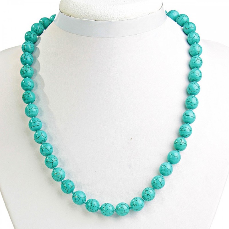 Green Turquoise Beads with Veins Round 10 mm, 47 cm length