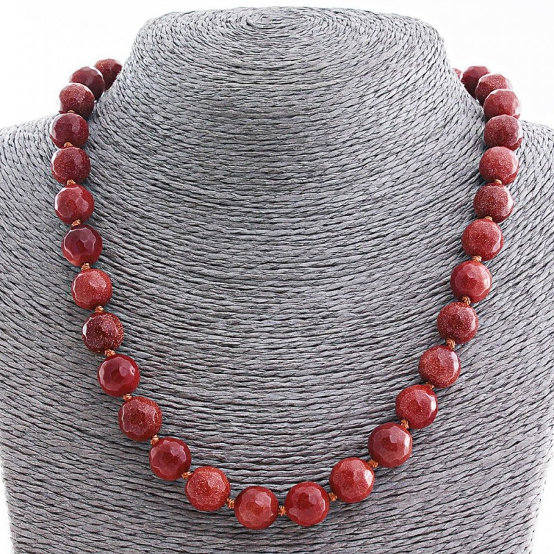 Aventurine Beads (Synthetic) "Golden Sand", faceted ball 12 mm, length 48 cm