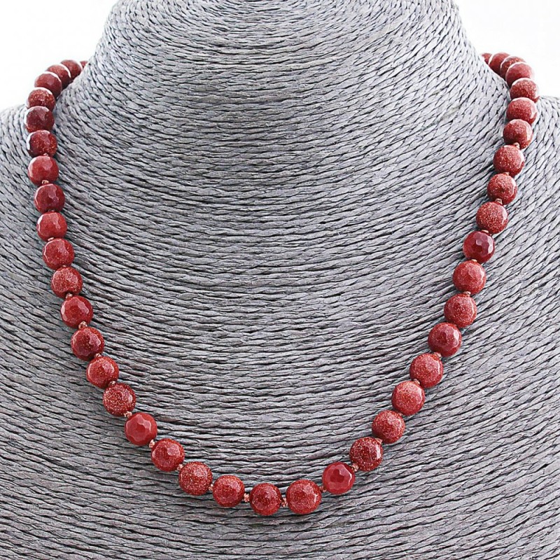 Necklace Aventurine (synthetic) "Golden Sand", faceted bead 8mm, length 48cm
