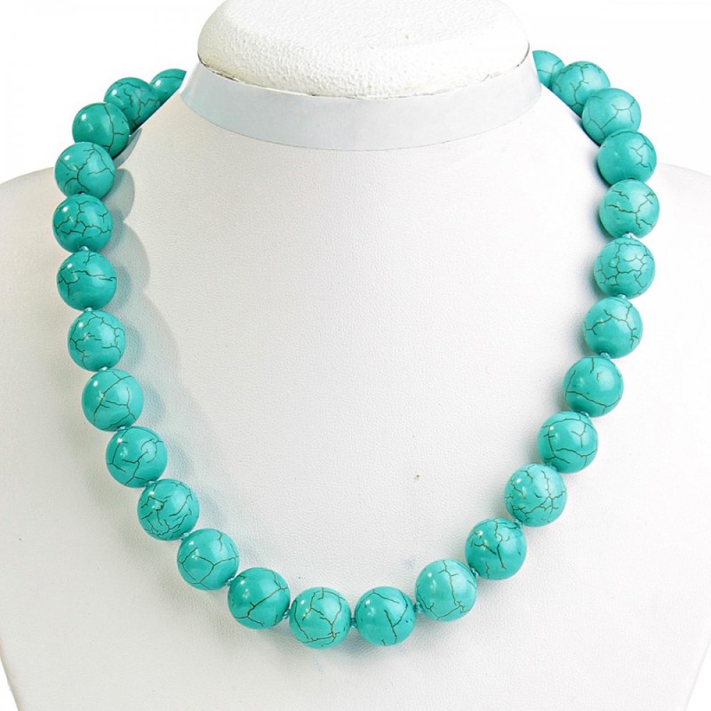 Necklace Turquoise Green (single) with veining, round 14mm, length 47cm
