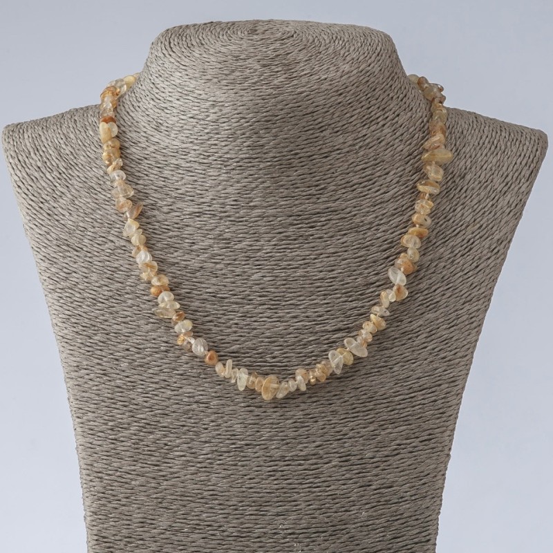 Necklace made of golden quartz “Hairy” quartz chips, golden, 50 cm length d4-7mm