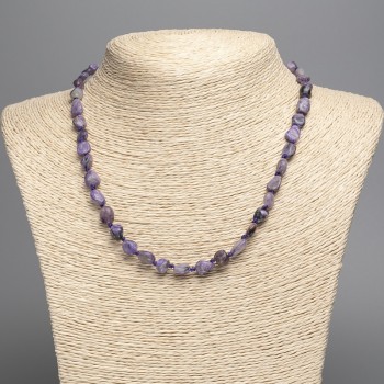 Charoite Necklace natural stone ribbed beads, diameter 10×7mm ±, length 49cm ±