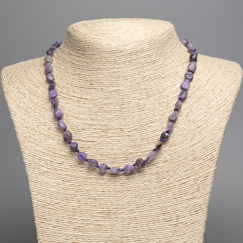 Charoite Necklace natural stone ribbed beads, diameter 10×7mm ±, length 49cm ±