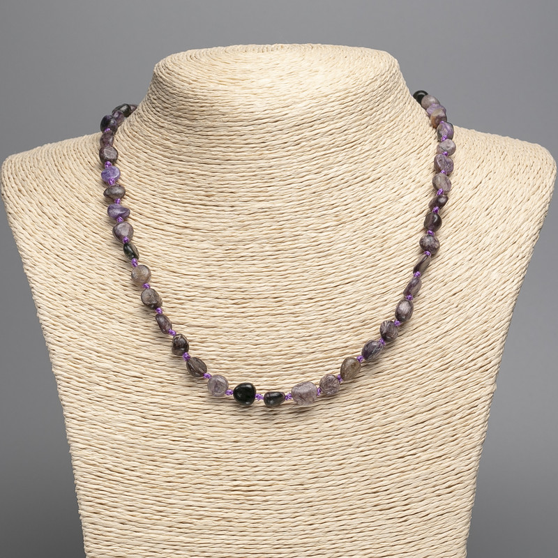Charoite Necklace, natural stone, tumbled, 8×7 mm, length 50 cm