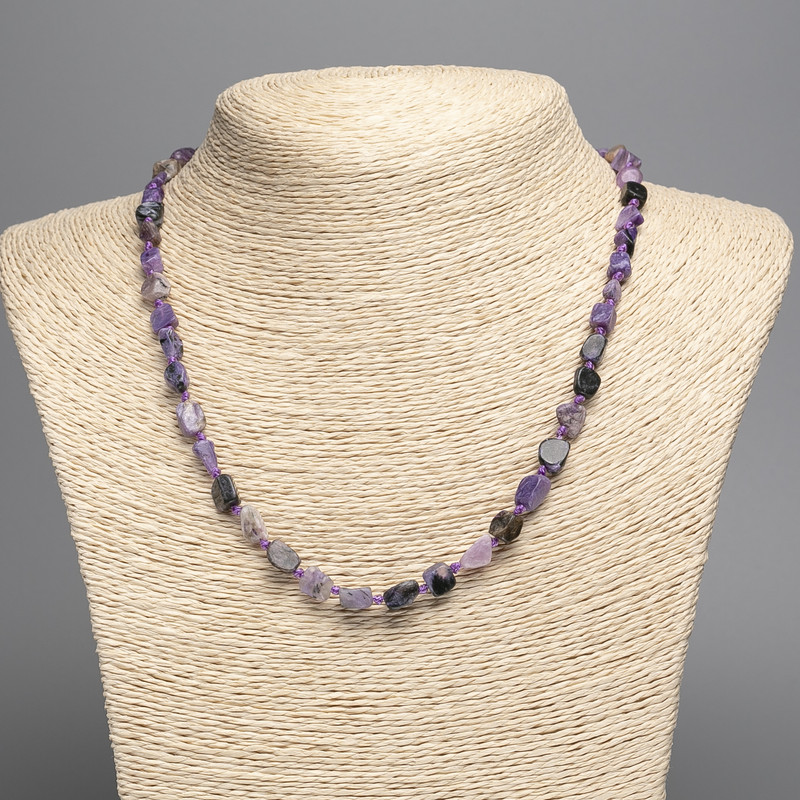 Charoite Necklace, natural stone faceted beads, 8×6 mm, length 50 cm