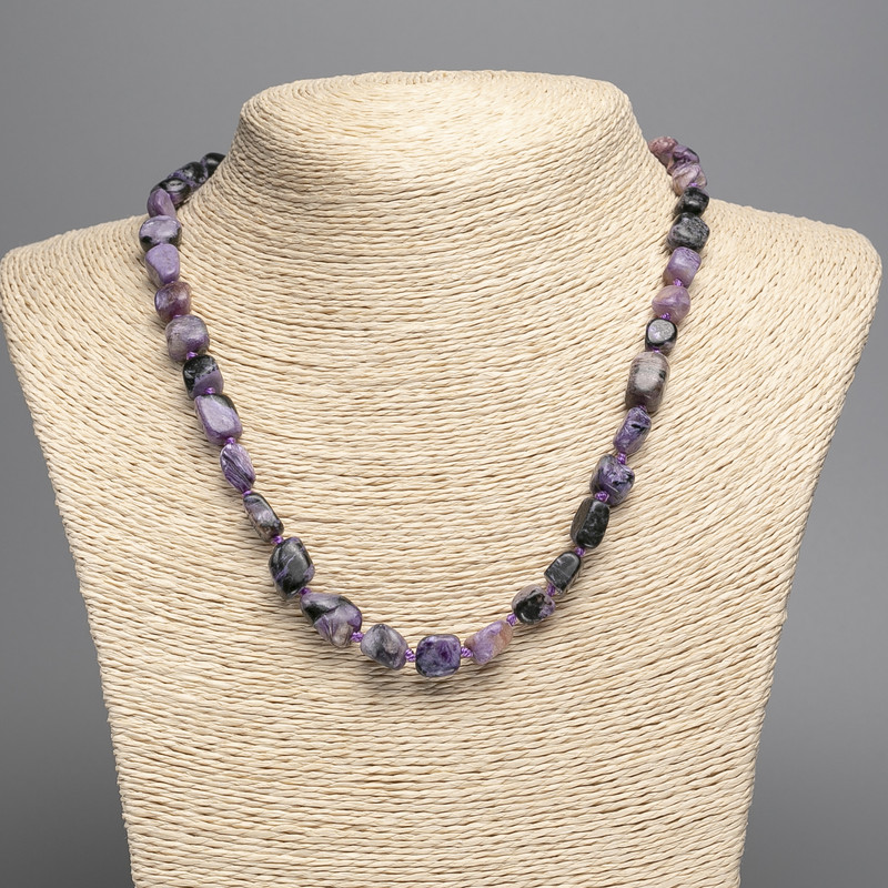 Charoite Necklace with natural stone, faceted beads, diameter 10x8mm, length 50cm