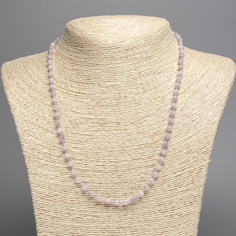 Kunzite Necklace, natural stone, faceted round bead, diameter 4.5+-mm, length 51cm+