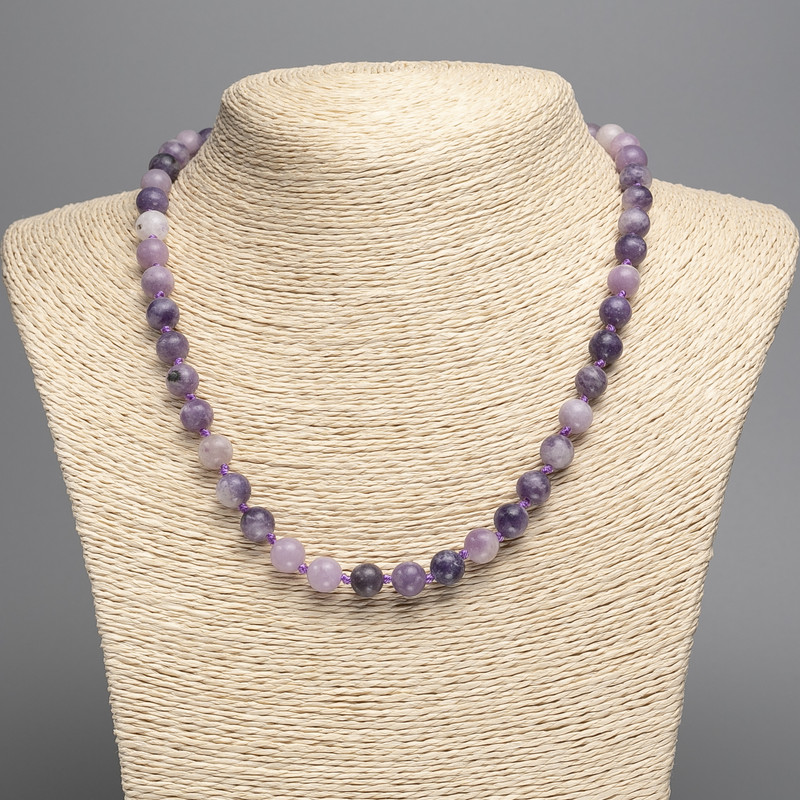 Necklace of Lepidolite (artificial acrylic) smooth bead, diameter 8mm, length 50cm+