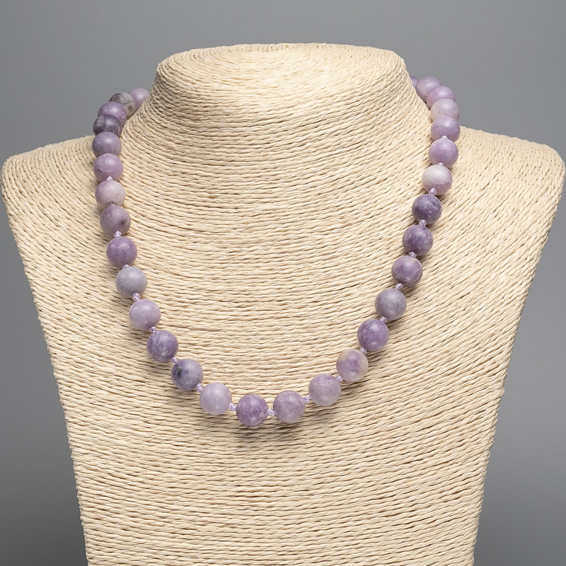 Necklace Lepidolite (artificial acrylic) smooth bead, diameter 10.5mm, length 50cm+