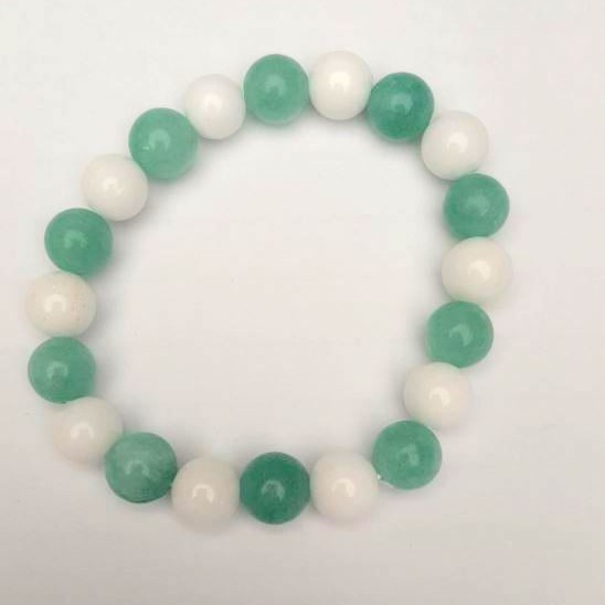 Bracelet Agate White (single) + Aquamarine (single) smooth bead, diameter 10mm±, length 18cm (stretch)