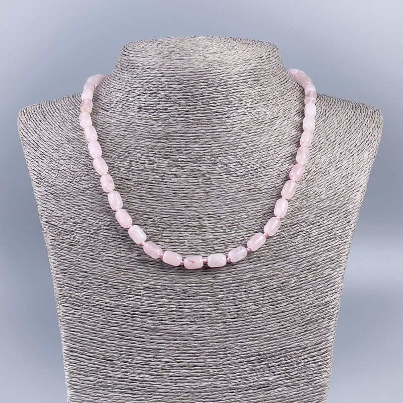 Necklace made of natural stone Pink Quartz cylinder beads, diameter 6×9 mm ±, length 48 cm ±