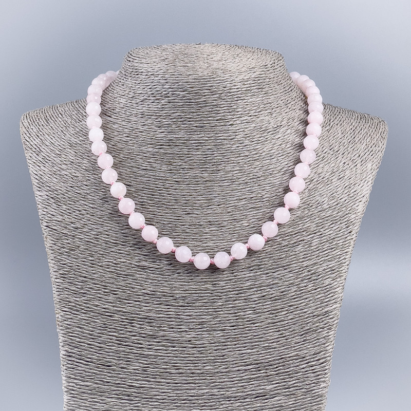 Rosé Quartz Bead Necklace with Faceted Round Beads, 8 mm diameter, ~48 cm length