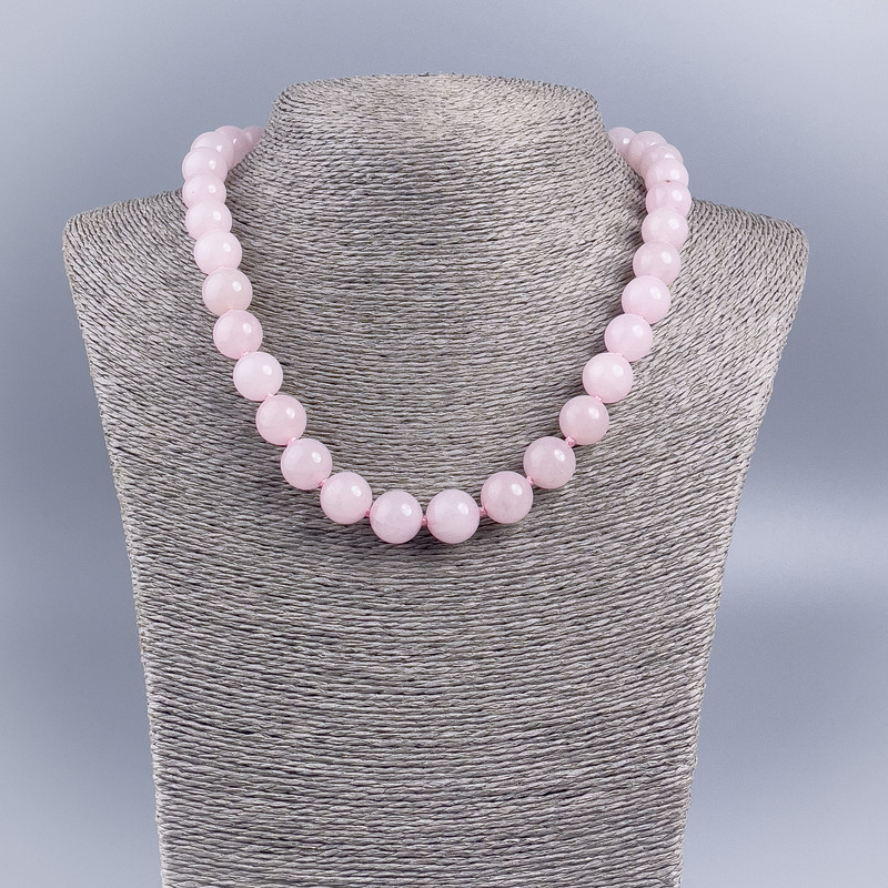 Necklace made of natural stone Rose Quartz smooth bead, diameter 12mm±, length 48cm±