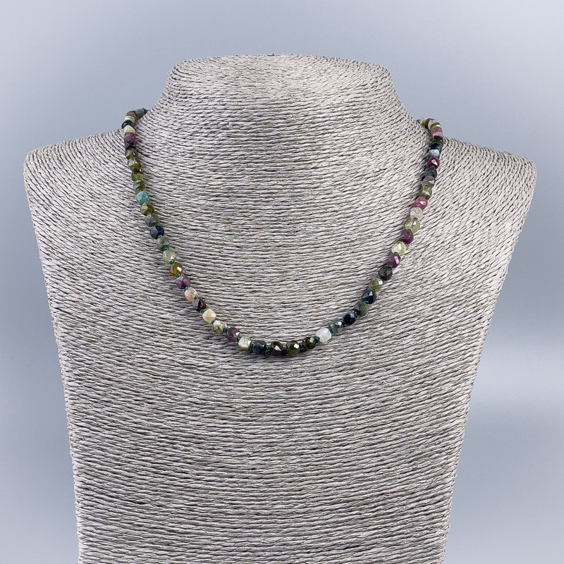 Tourmaline Necklace with Faceted Cube Beads, 5 mm diameter, 48 cm length
