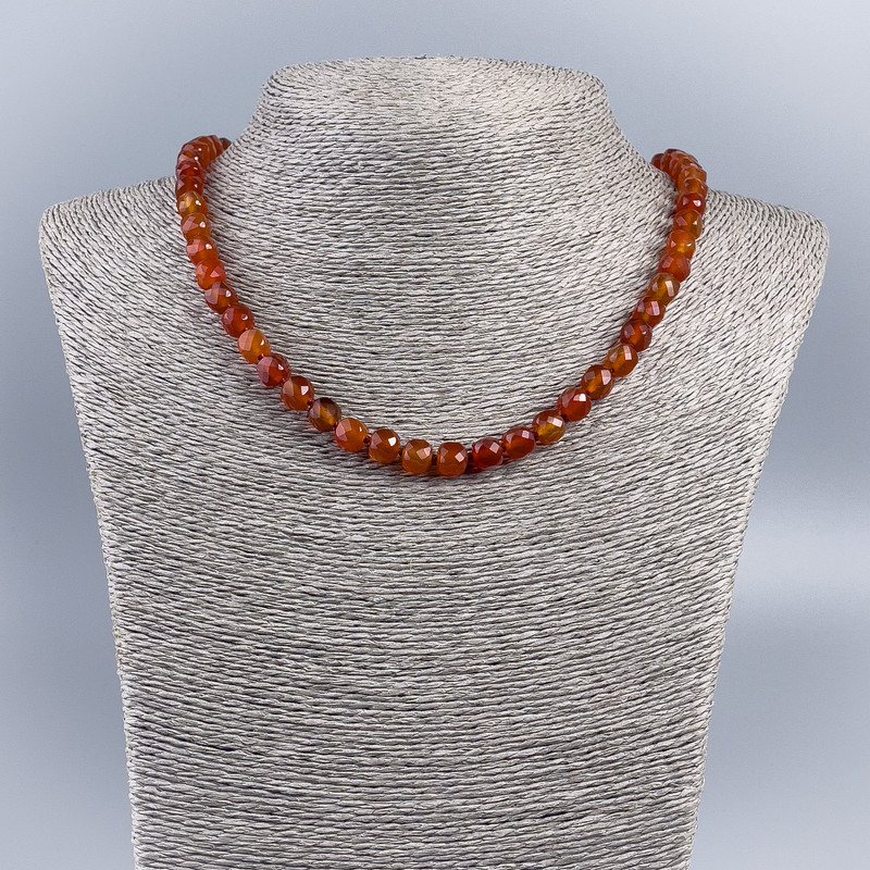 Carnelian Necklace with Natural Stone Carnelian Cube Beads, 7mm Diameter ±, Length 48cm ±