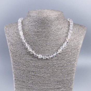 Necklace made of natural stone Mountain Crystal cube faceted, diameter 7mm±, length 48cm±