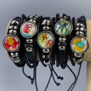 Bracelet Eco Leather Elephant Assorted on Drawstring 1pc