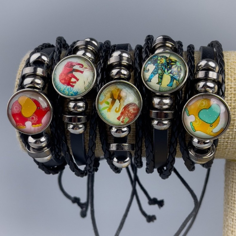 Bracelet Eco Leather Elephant Assorted on Drawstring 1pc