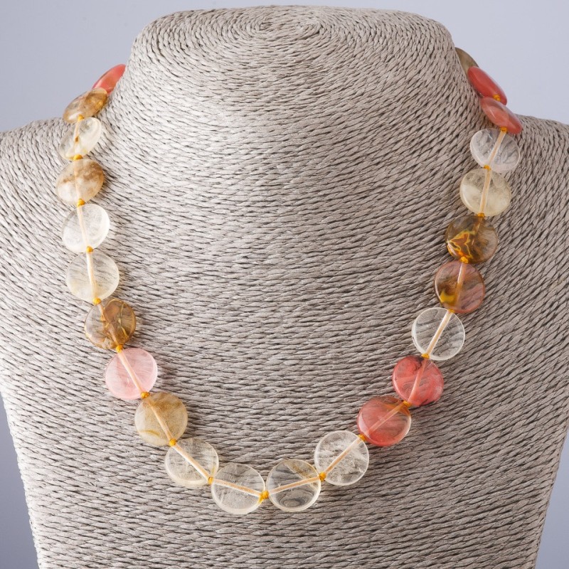 Chalcedony necklace coin disc, 15mm diameter, 45cm length