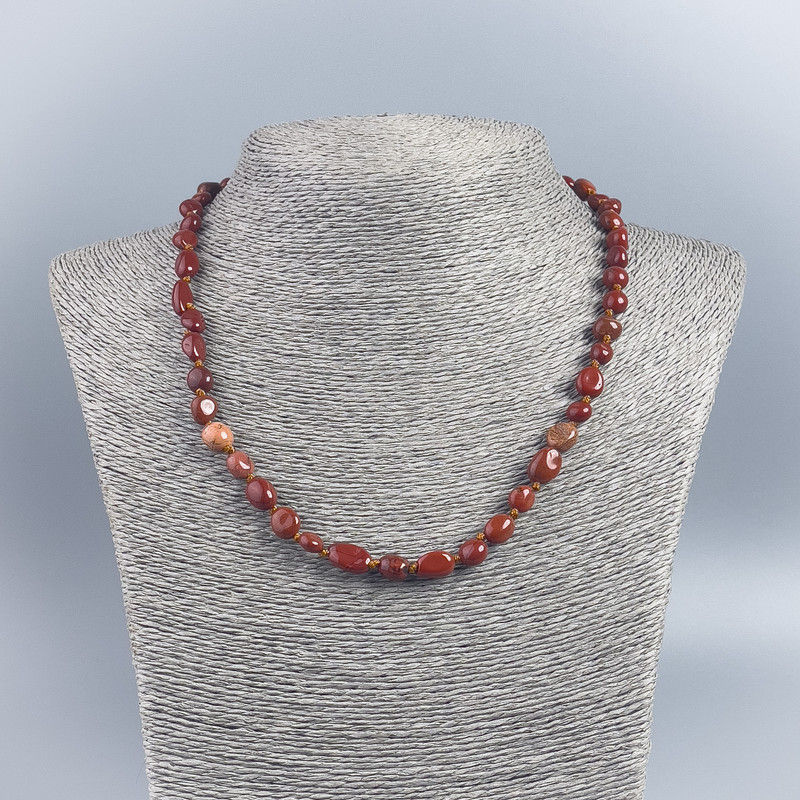 Natural Stone Neckalce Red Jasper Rolled Bead, diameter 79mm+-, length 48cm+-
