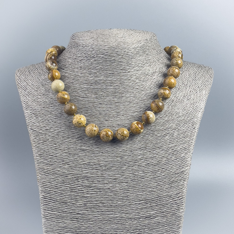 Landscape Jasper Beads Smooth Round 12mm Ø, Necklace 48cm+/-