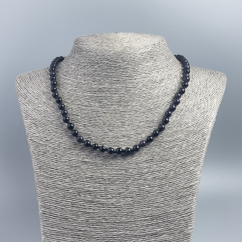 Necklace of stone (synthetic) Blue aventurine sand smooth bead, diameter 6mm±, length 48cm±