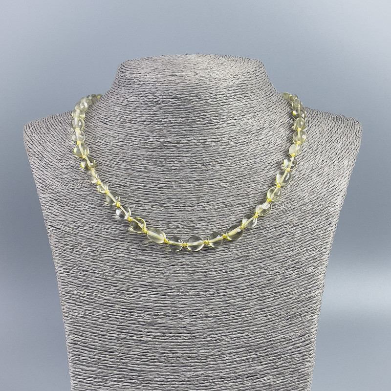 Citron Bead Necklace with Briolette, 7x10 mm stones, length 50 cm