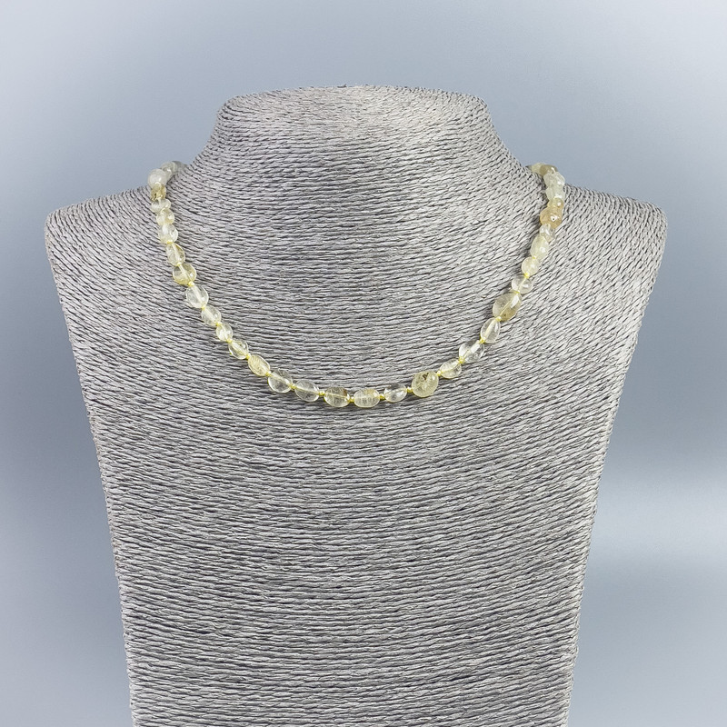 Necklace of Natural Stone Quartz Hairy Quartz Beads, faceted, diameter 6×7mm, length 50cm