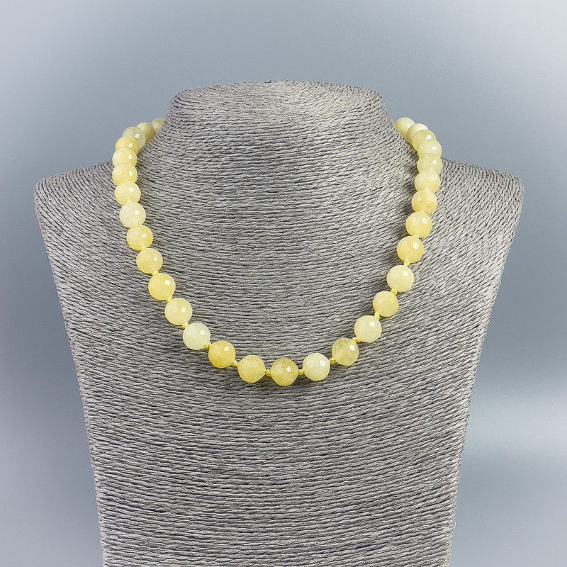 Citrine Stone Necklace, faceted opaque round beads, 10mm diameter, 48cm length
