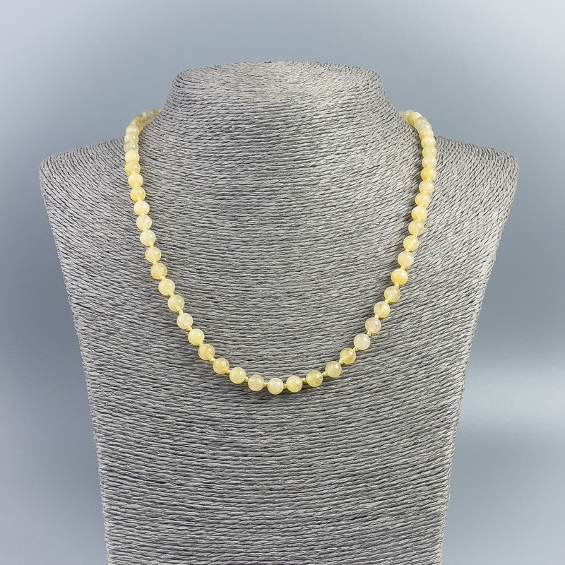 Citrine gemstone necklace, opaque smooth round beads, 6mm diameter, length 48cm
