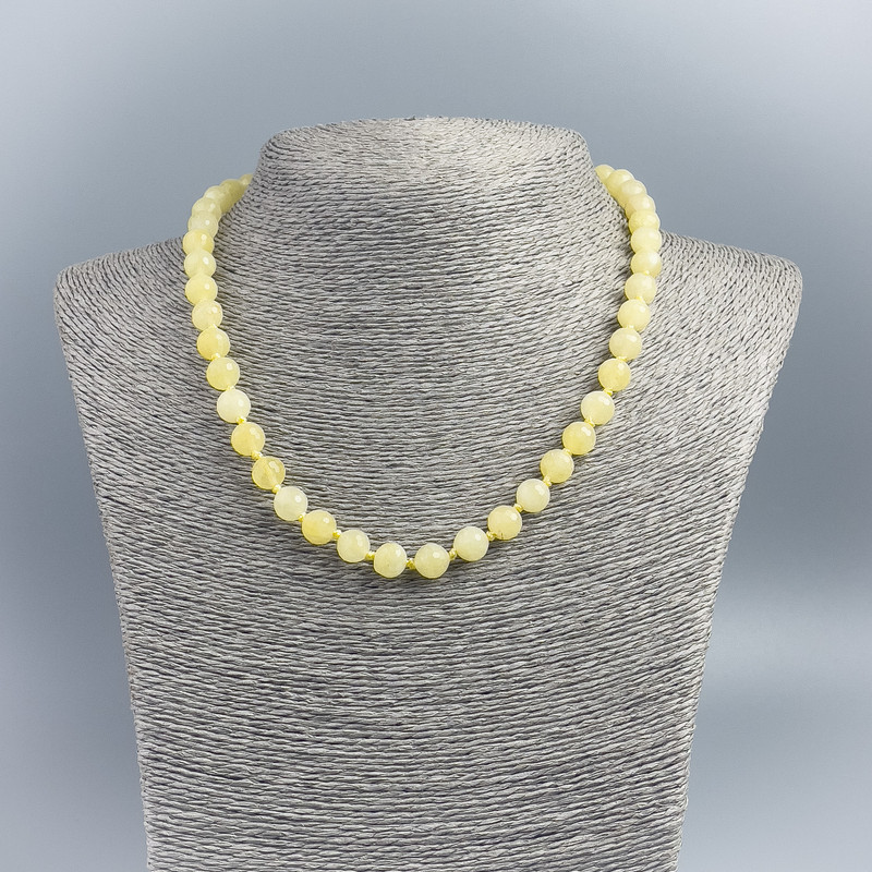 Citrine gemstone necklace, opaque faceted beads, 8mm diameter, length 48cm