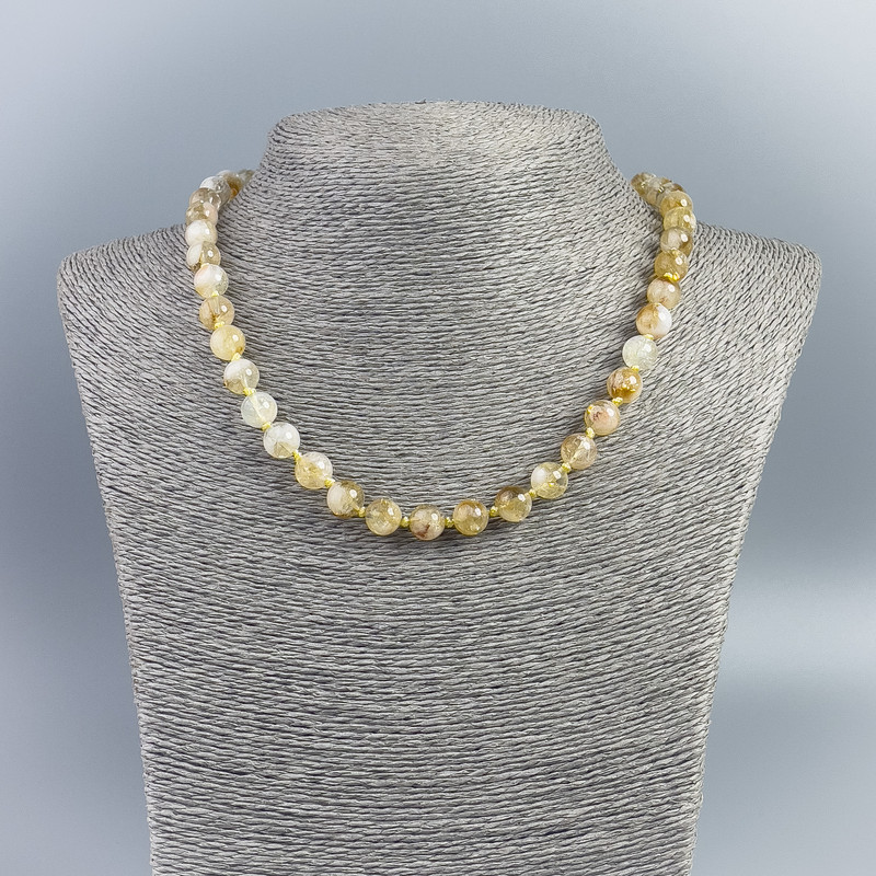 Citron Bead Necklace, Smooth Round Beads, diameter 8.5mm, length 48cm